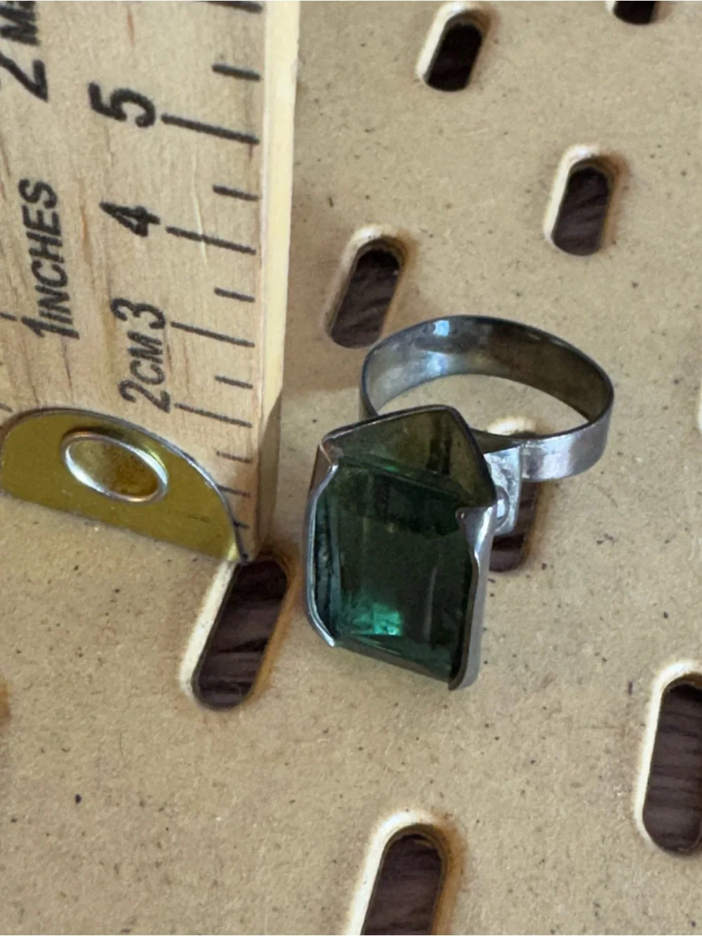 vintage Emerald Green crystal sterling silver ring adjustable statement cocktail